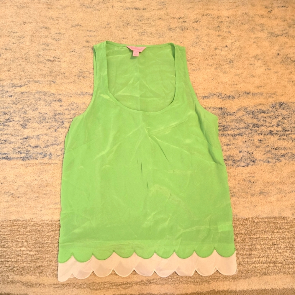 Lilly Pulitzer Lime Green Scalloped Silk Blouse XS